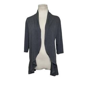 BlueTime gray short sleeves open front ruffled cardigan size Small